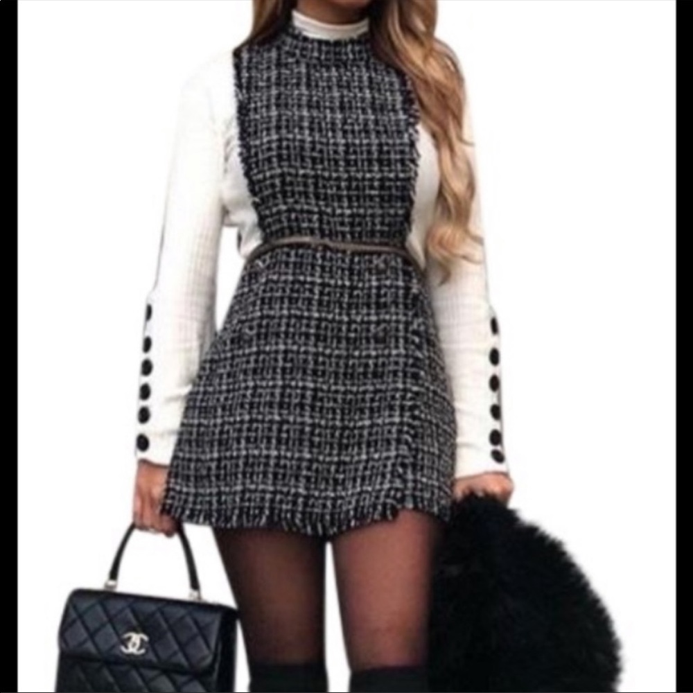 Zara Black and White Tweed Jumpsuit